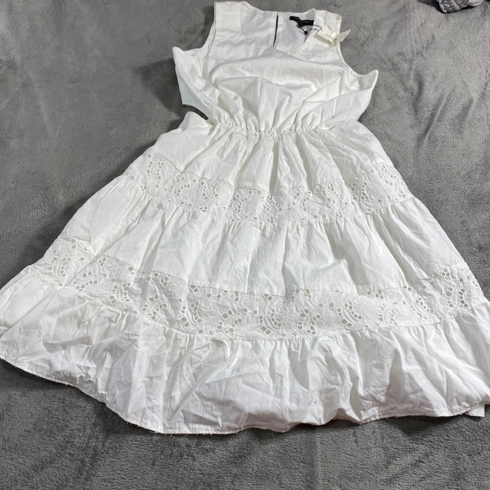 NEW Banana Republic Dress Size S White Eyelet Tiered Cut-Out Midi Cotton Preppy